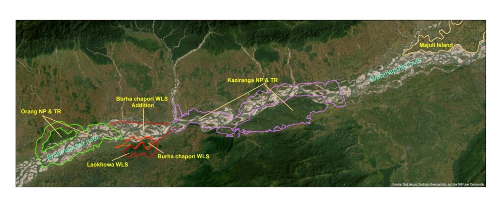 Map of rhino corridor from Orang NP to Kaziranga NP