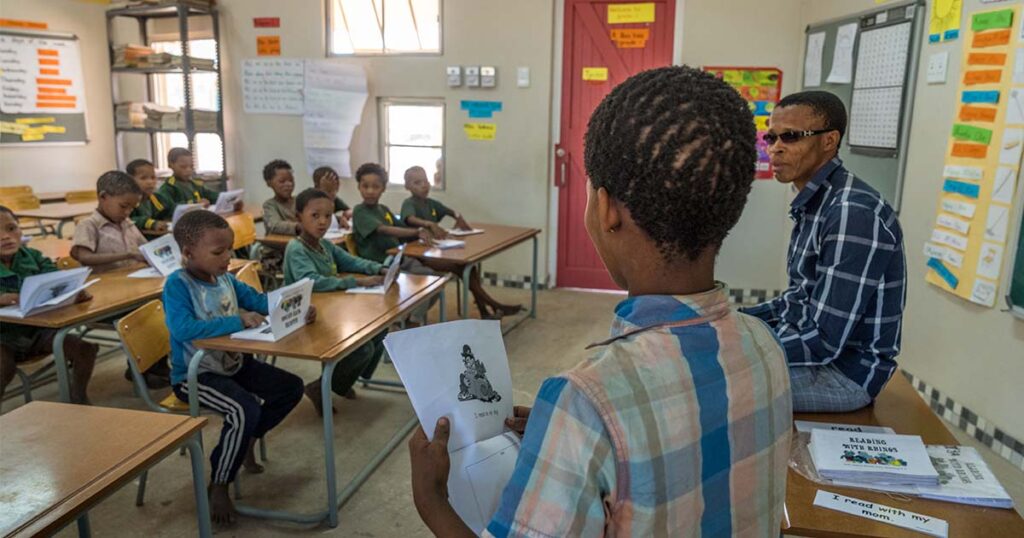 School children learning about rhino conservation 